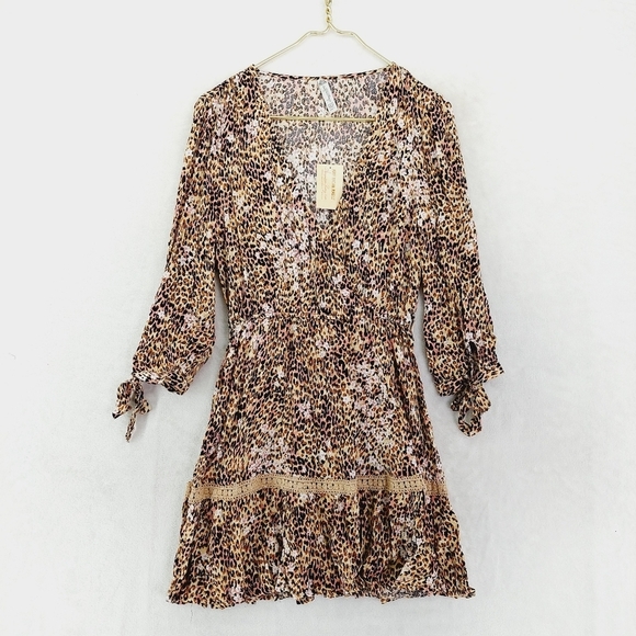 NEW  American Rag Animal-Print Brown Tan Summer Ruffle Midi Dress P3670 - Picture 2 of 9